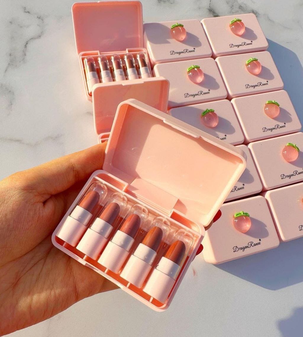 5 Pcs Dragon Ranee Peach Mini Lipstick Set